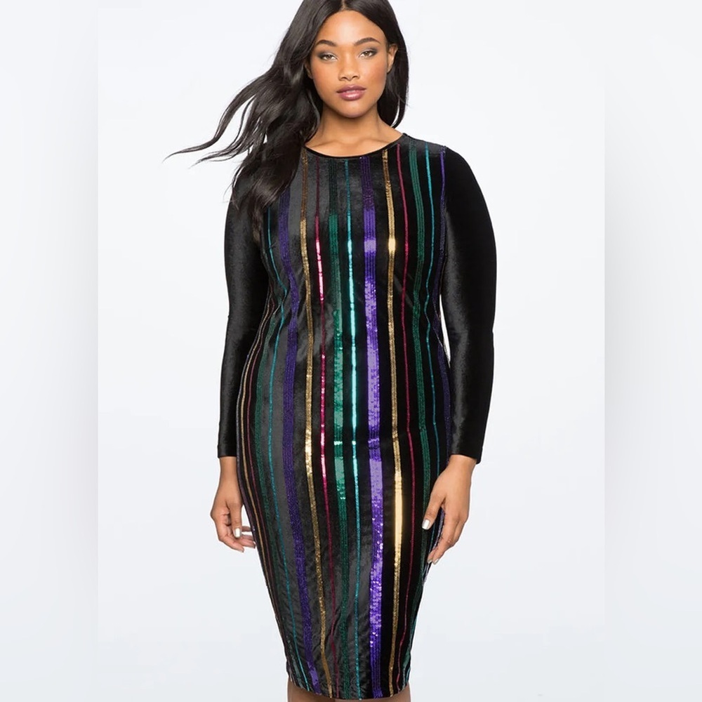 Eloquii plus size Sequins striped dress velvet long sleeve size 24